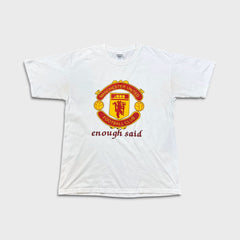 Vintage Y2K Manchester United FC T Shirt Mens Large White Enough Said Soccer Tee