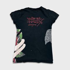 Vintage Y2K Ed Hardy Christian Audigier T Shirt Womens Small Black Faded Floral Graphic Top