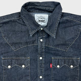 Vintage Levi’s Denim Shirt Mens XL Black Western Dark Wash Pearl Snap Button Up
