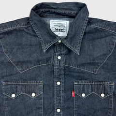 Vintage Levi’s Denim Shirt Mens XL Black Western Dark Wash Pearl Snap Button Up