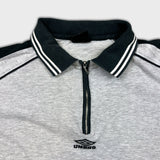 Vintage 90s Umbro by Descente Polo Shirt Mens Medium Gray 1/4 Zip Spell Out