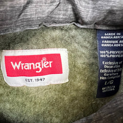 Vintage Wrangler Sherpa Jacket Mens Large Green Camo Button Up Outdoor Fleece