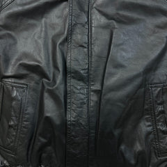 Vintage 80s Sears Leather Bomber Jacket Mens Large Black Quilted Flight Coat