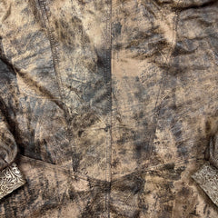 Vintage 90s Leather Jacket Mens Medium Brown Faded Aztec Geometric Print Bomber Coat