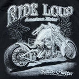 Vintage Y2K Ride Loud American Motor T Shirt Mens 2XL Black Faded Motorcycle Tee