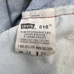 Vintage 90s Levi's 516 Jeans Mens 32x30 Blue Slim Fit Straight Leg Light Wash Denim Pants