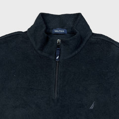 Vintage Y2K Nautica Fleece Mens Large Black 1/4 Zip Outdoor Pullover Jacket