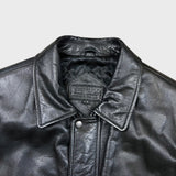 Vintage 90s Moores Bostonian Leather Jacket Mens Large Black Heavy Car Coat
