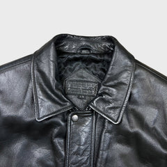 Vintage 90s Moores Bostonian Leather Jacket Mens Large Black Heavy Car Coat