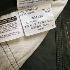 Levi's 502 Pants Mens 34x30 Green Corduroy Tapered Stretch Regular Fit Mid Rise