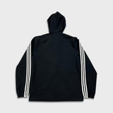 Adidas Essentials Jacket Mens Small Black 3 Stripe Full Zip Hooded Windbreaker