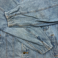 Vintage 90s Wrangler Denim Jacket Mens XL Blue Rugged Wear USA Trashed Trucker