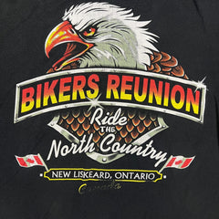 Vintage Y2K Bikers Reunion Ride Eagle T Shirt Mens XL Black Faded Double Sided Tee