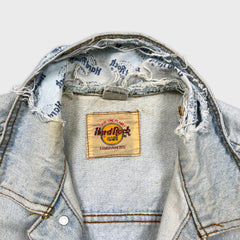 Vintage 90s Hard Rock Cafe Denim Jacket Mens Small Blue Save The Planet Orlando Distressed Trucker