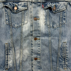 Levi's Denim Vest Mens XL Blue Light Wash Faded Distressed Jean Trucker Jacket