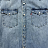 Levi's Barstow Western Denim Shirt Mens Medium Blue Light Wash Western Pearl Snap