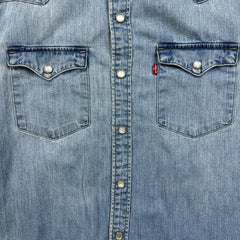 Levi's Barstow Western Denim Shirt Mens Medium Blue Light Wash Western Pearl Snap
