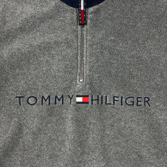 Tommy Hilfiger Fleece Mens Medium Gray Flag Pullover 1/4 Zip Jacket