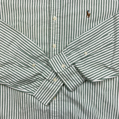 Vintage 90s Polo Ralph Lauren Shirt Mens XL White Green Striped Preppy Button Up