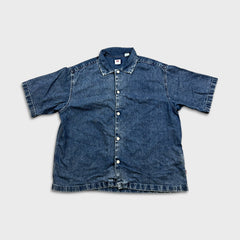 Levi's Denim Shirt Mens Medium Blue Dark Wash Casual Western Jean Button Up