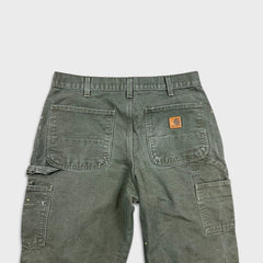 Carhartt B11 MOS Pants Mens 32x27 Green Loose Fit Washed Duck Workwear Dungaree