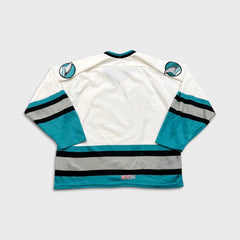 Vintage 90s CCM San Jose Sharks Jersey Mens Large White Distressed NHL Hockey