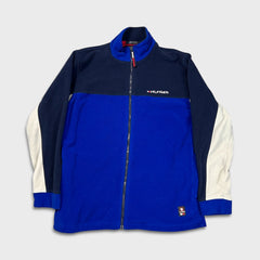 Vintage Y2K Tommy Hilfiger Fleece Mens Medium Blue Flag Pullover Full Zip Jacket