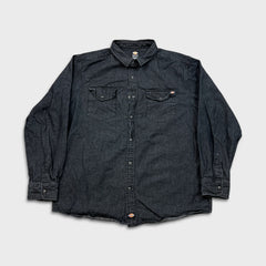 Dickies Denim Shirt Mens 2XL Black Dark Wash Casual Western Button Up