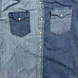 Levi's Denim Shirt Mens Medium Blue Patchwork Western Jean Pearl Snap
