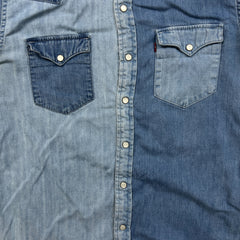 Levi's Denim Shirt Mens Medium Blue Patchwork Western Jean Pearl Snap