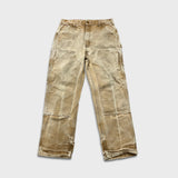 Vintage 90s Carhartt Pants Mens 34x32 Beige Original Fit Double Knee Distressed USA