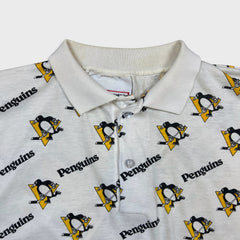 Vintage 90s Pittsburgh Penguins Polo Shirt Mens 2XL White AOP Hockey