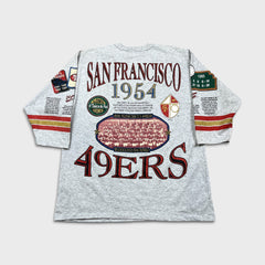 Vintage 1992 San Francisco 49ers T Shirt Mens XL Gray AOP Superbowl NFL Football Long Sleeve Tee