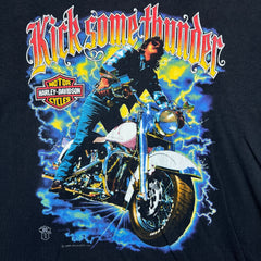 Vintage 1988 Harley Davidson Kick Some Thunder T Shirt Mens XL Black Faded USA Tee