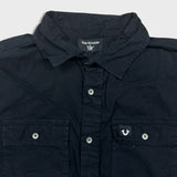 True Religion Shirt Mens Large Black Button Up Casual Preppy Cotton Short Sleeve
