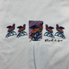 Vintage Belize Parrot T Shirt Mens Large White Tropical Short Sleeve Graphic Tee
