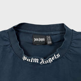 Palm Angels T Shirt Mens XL Blue Curved Logo Collar Short Sleeve Tee