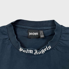 Palm Angels T Shirt Mens XL Blue Curved Logo Collar Short Sleeve Tee