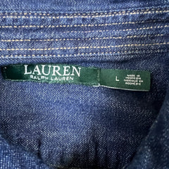Lauren Ralph Lauren Long Sleeve Denim Shirt Womens Large Blue Dark Wash Oversized