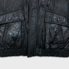 Vintage 90s Sears Leather Jacket Mens XL Black Full Zip Flight A-2 G-1 Bomber