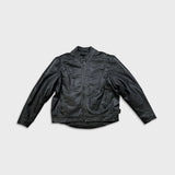 Vintage Y2K Leather Jacket Mens XL Black Moto Biker Multi Zipper Heavy Bomber