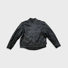Vintage Y2K Leather Jacket Mens XL Black Moto Biker Multi Zipper Heavy Bomber