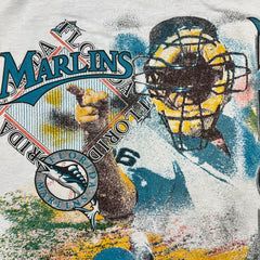 Vintage 1993 Florida Marlins T Shirt Mens XL White MLB Bulletin AOP Baseball Tee