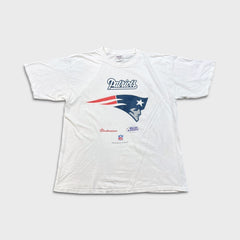 Vintage Y2K New England Patriots T Shirt Mens XL White Budweiser Bud Light NFL Football