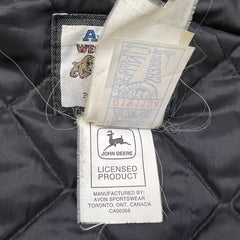 Vintage 80s  John Deere Jacket Mens Large Green Welland Works Loader Wool Leather Varsity
