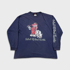 Vintage 90s School Of Hard Knocks Long Sleeve Tee Mens 2XL Blue USA Bulldog Shirt