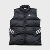 Adidas Puffer Down Vest Mens XL Black Essentials 3 Stripe Full Zip Outdoor Jacket