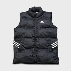 Adidas Puffer Down Vest Mens XL Black Essentials 3 Stripe Full Zip Outdoor Jacket