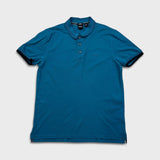 Hugo Boss Polo Shirt Mens Medium Blue Slim Fit Pima Logo Casual Pique Short Sleeve