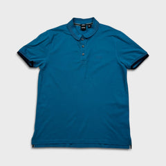 Hugo Boss Polo Shirt Mens Medium Blue Slim Fit Pima Logo Casual Pique Short Sleeve